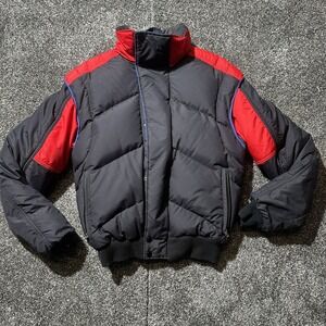 VTG‎ 1st Down Jacket Mens M Black Puffer Goose Down Insulated Zip Pockets Short